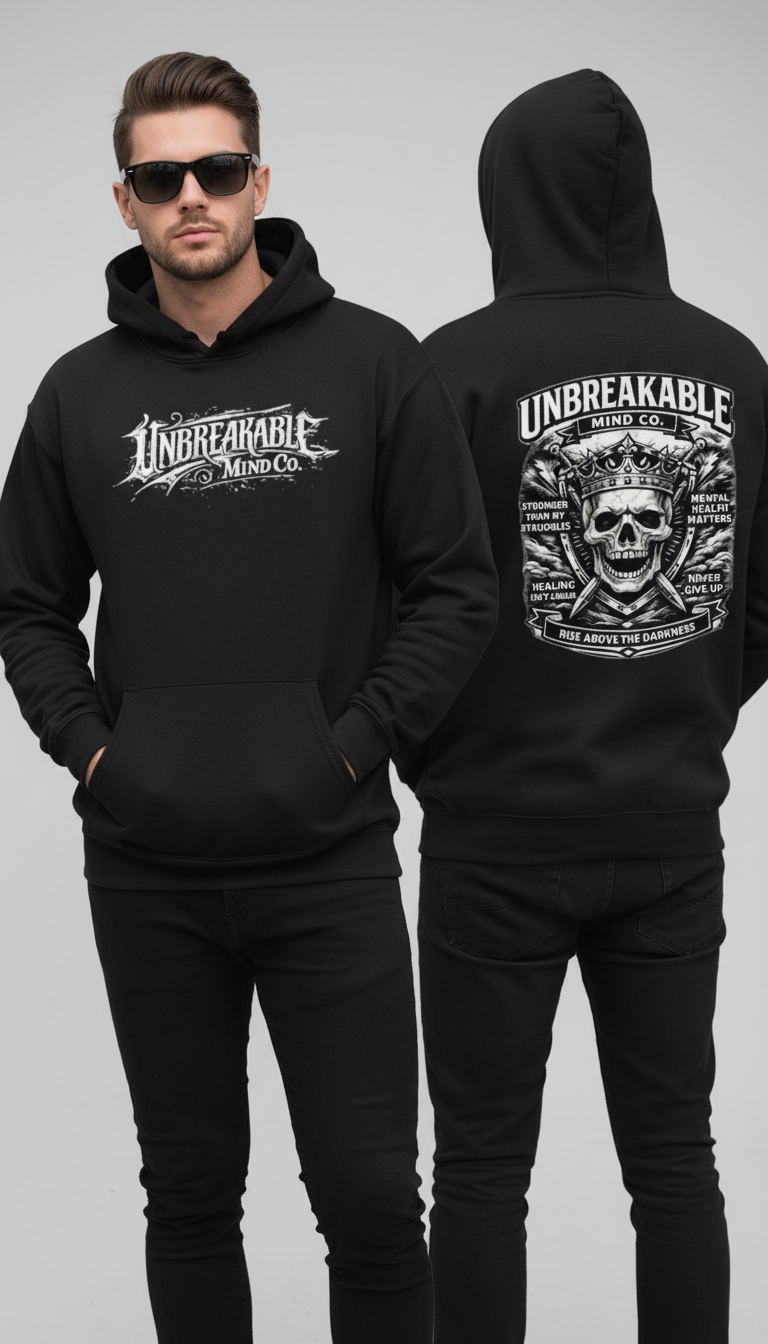 Unbreakable Mind Co. - Large Front Graphic White Print - Gildan Blend Hooded Sweatshirt