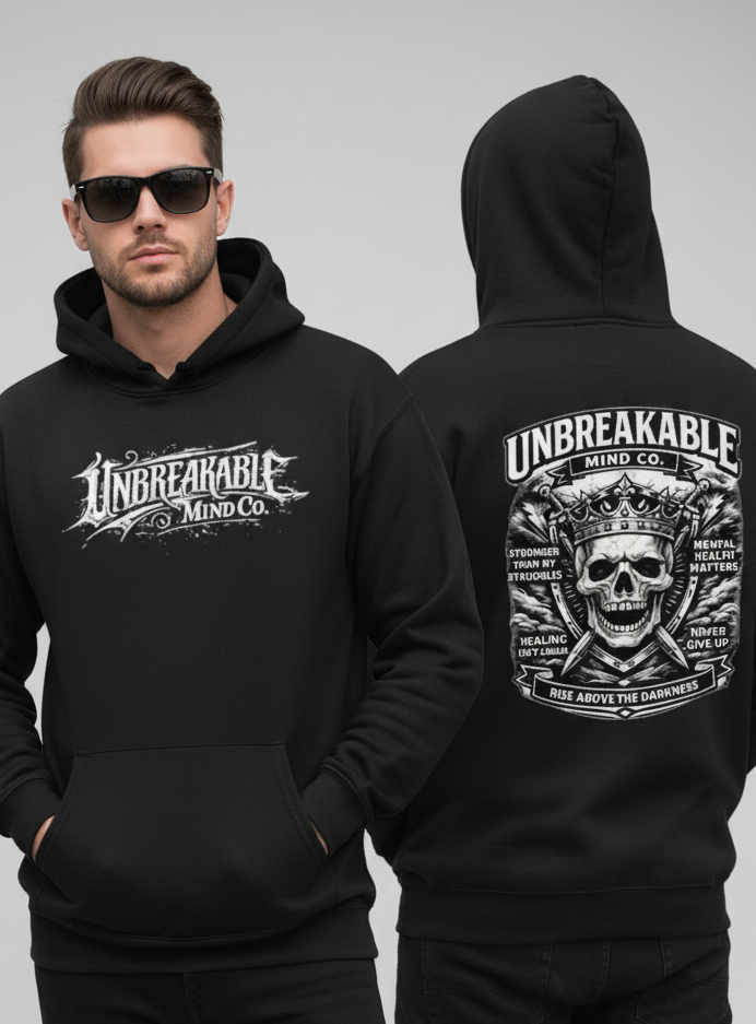 Unbreakable Mind Co. - Large Front Graphic White   - Gildan Blend Hooded Sweatshirt